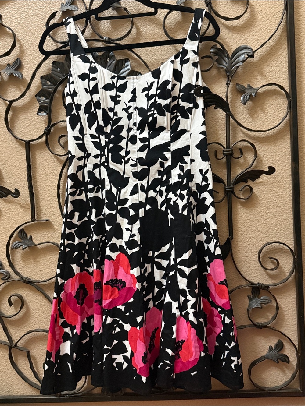 Nine West Black & White Floral Dress with Pink Accents